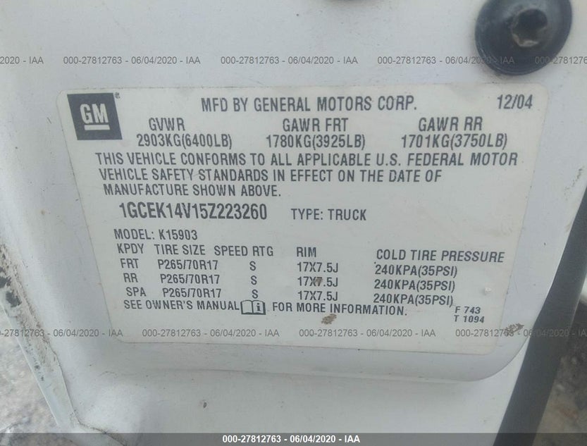 1GCEK14V15Z223260