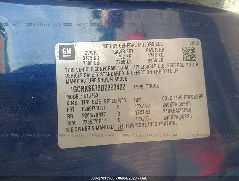 1GCRKSE73DZ393402