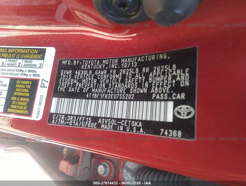 4T1BF1FK2EU755202