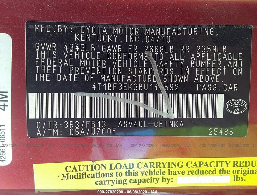 4T1BF3EK3BU145592
