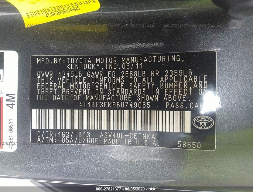 4T1BF3EK9BU749065