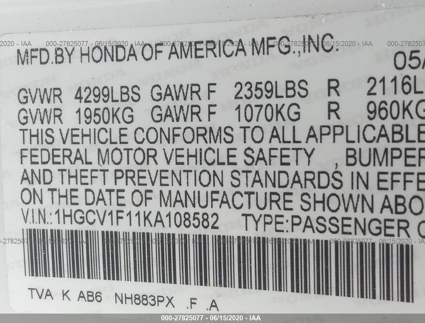 1HGCV1F11KA108582