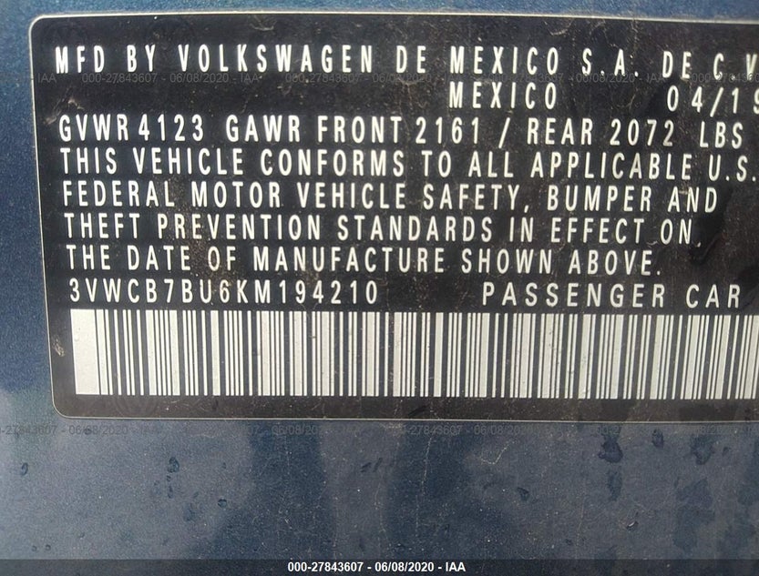 3VWCB7BU6KM194210