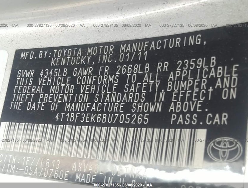 4T1BF3EK6BU705265