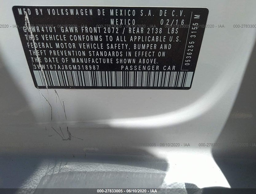 3VW167AJ8GM318987