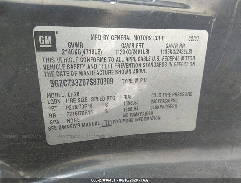 5GZCZ33Z07S870309