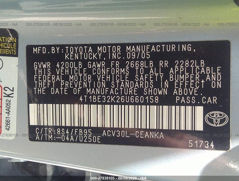 4T1BE32K26U660158