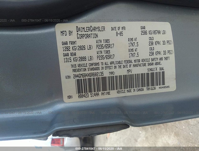 2A4GM684X6R602135