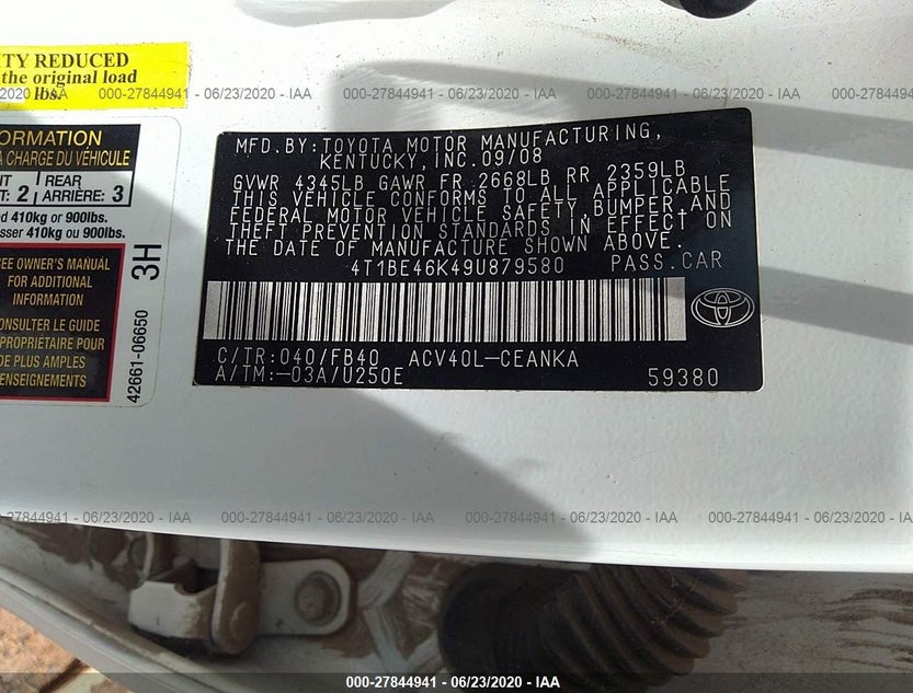 4T1BE46K49U879580