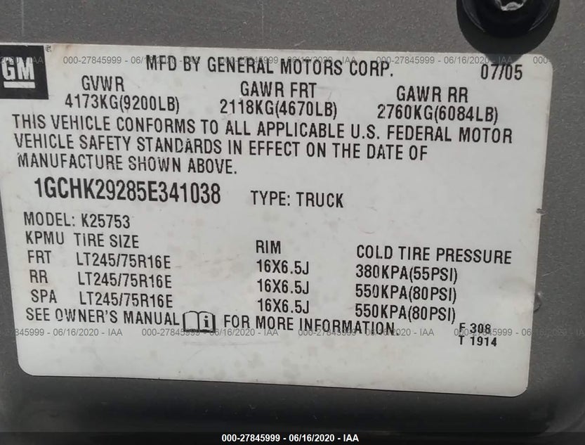 1GCHK29285E341038