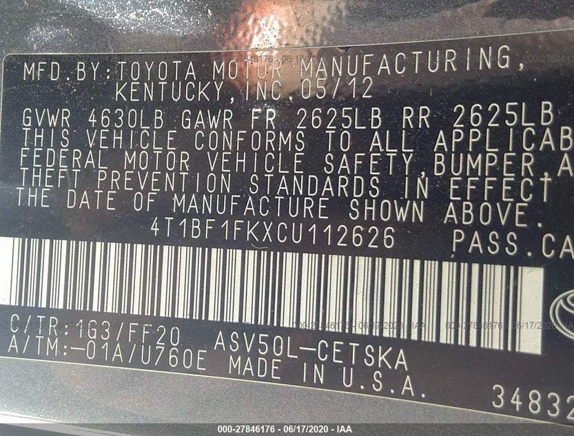 4T1BF1FKXCU112626