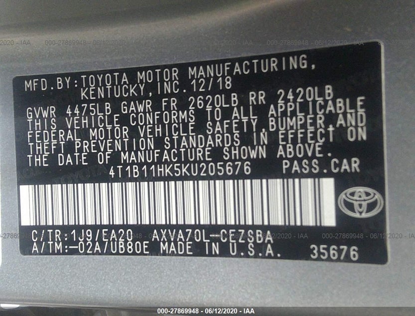 4T1B11HK5KU205676