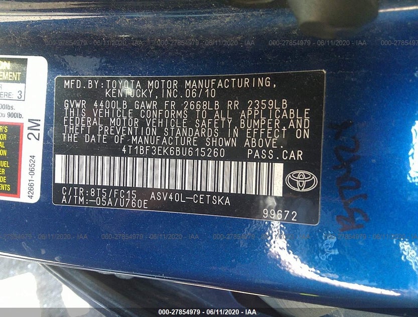 4T1BF3EK6BU615260