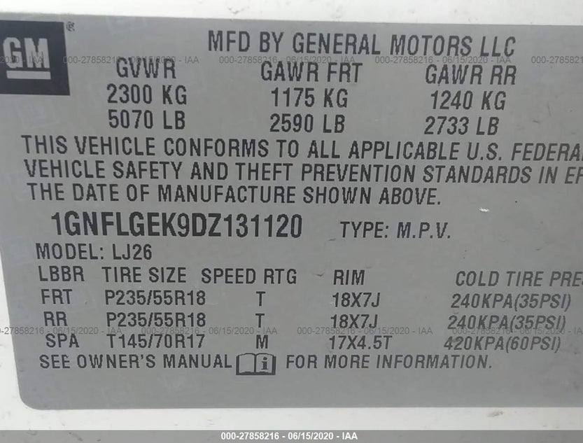 1GNFLGEK9DZ131120