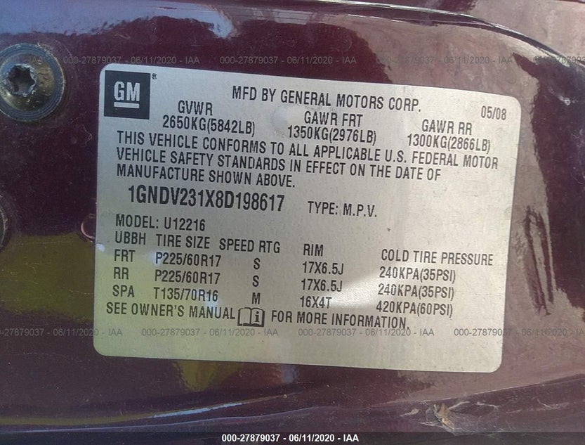 1GNDV231X8D198617