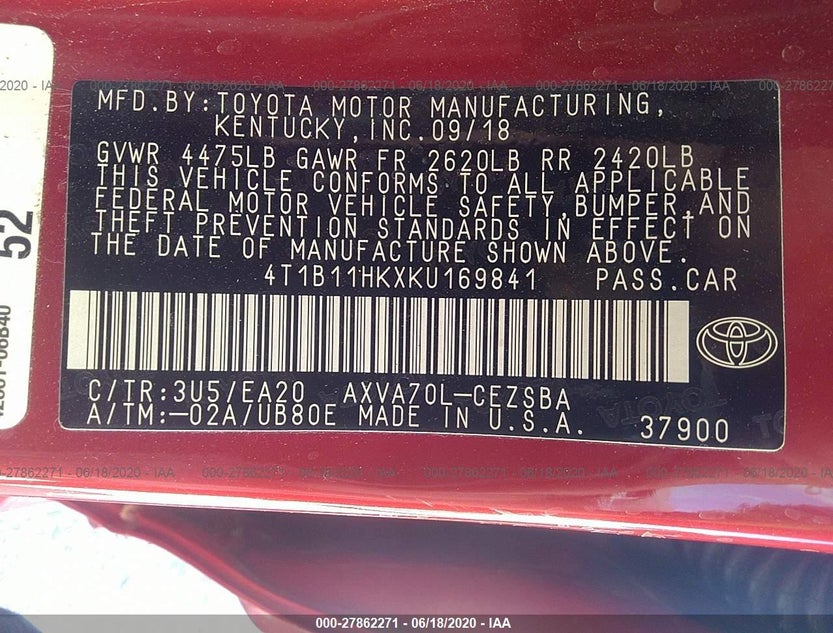 4T1B11HKXKU169841