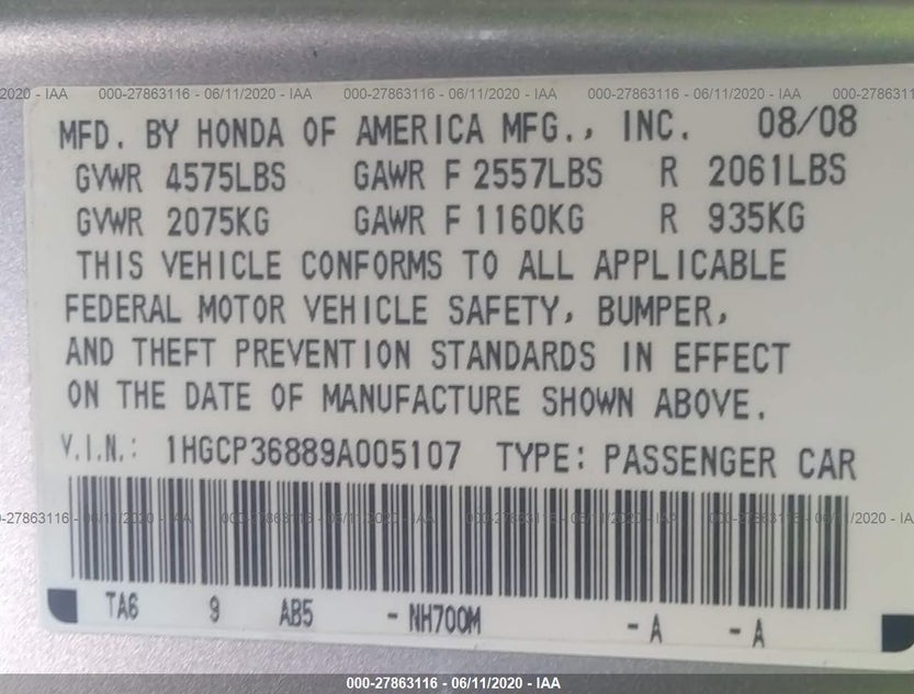 1HGCP36889A005107