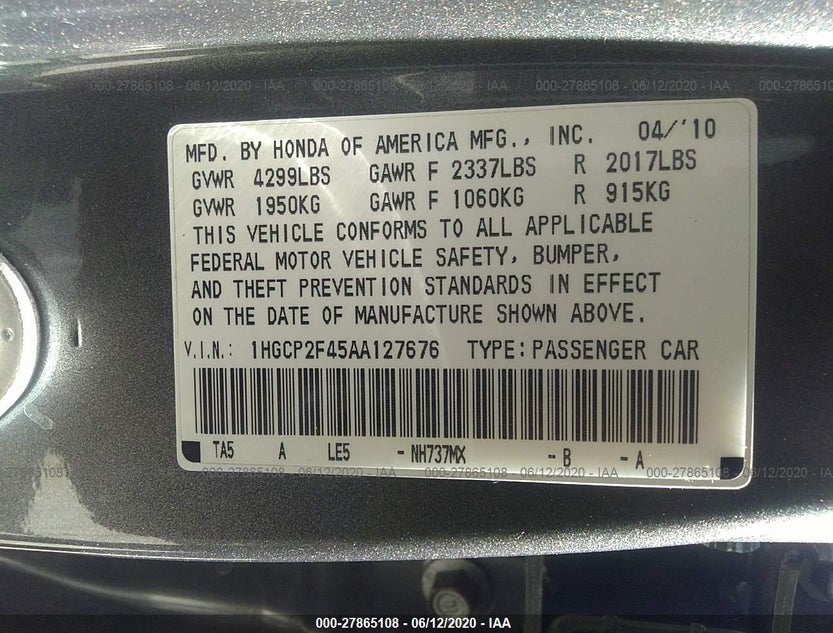 1HGCP2F45AA127676