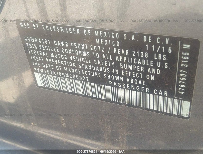 3VW167AJ8GM280922