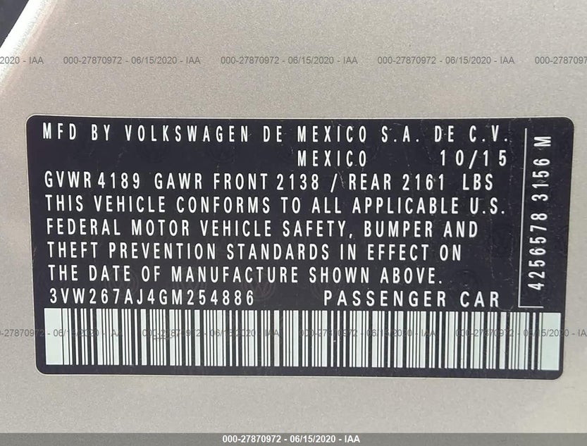 3VW267AJ4GM254886