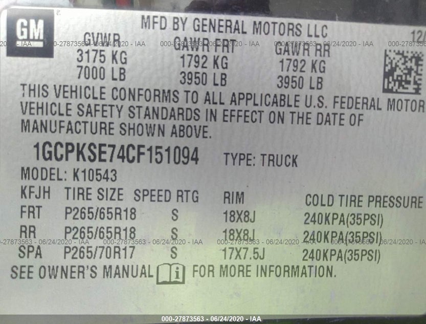 1GCPKSE74CF151094