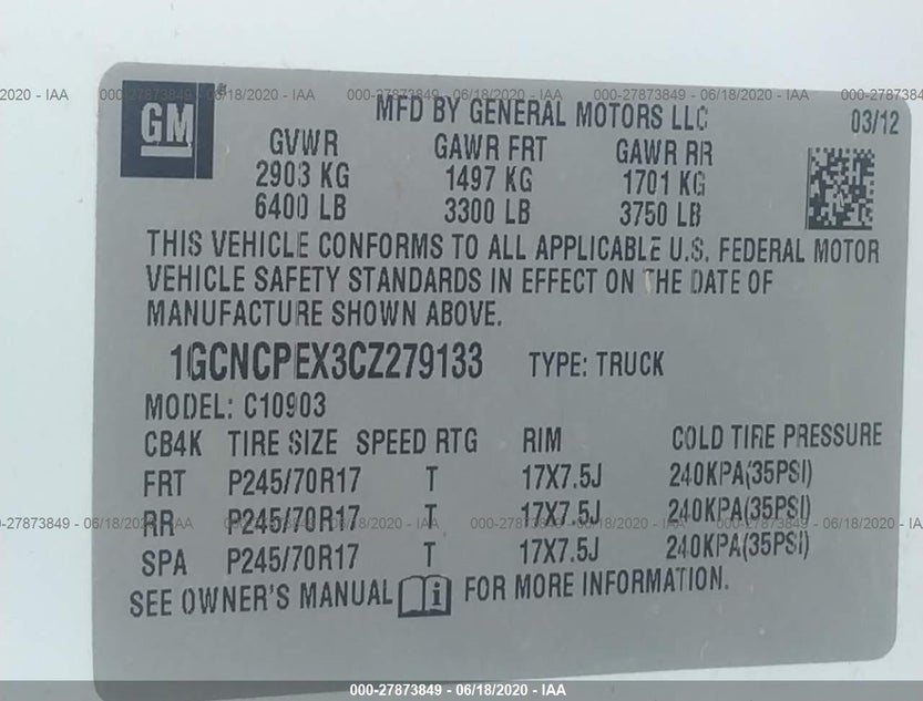 1GCNCPEX3CZ279133