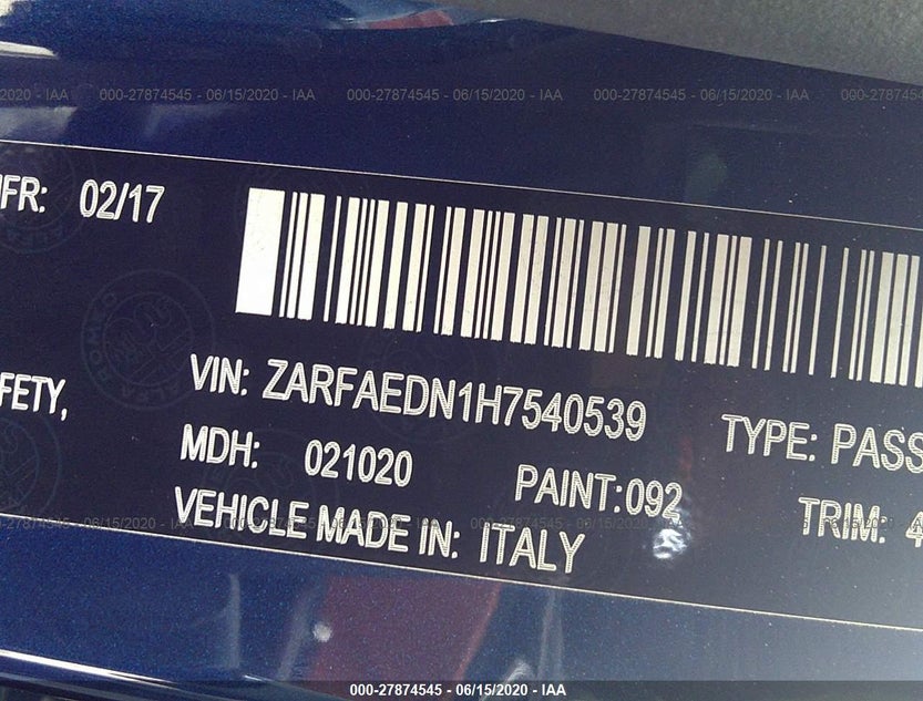 ZARFAEDN1H7540539