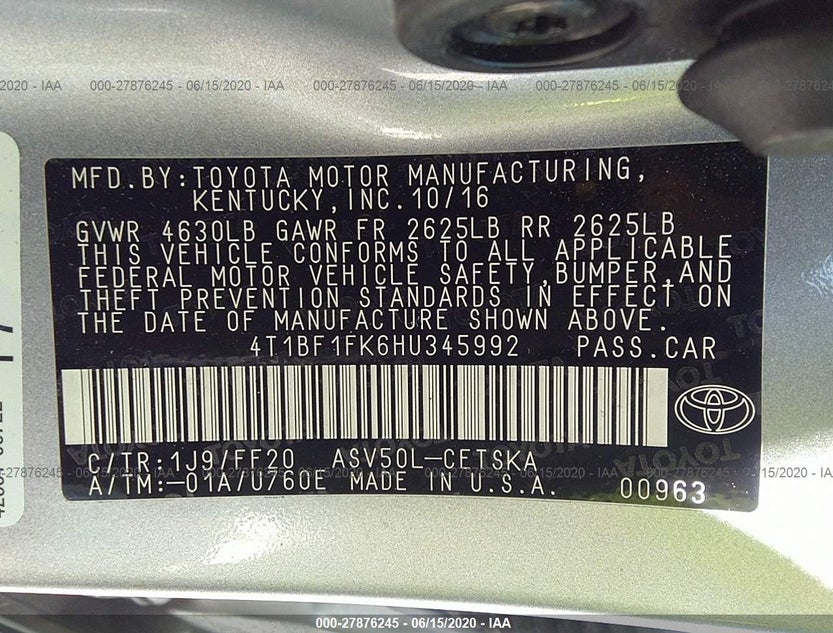 4T1BF1FK6HU345992