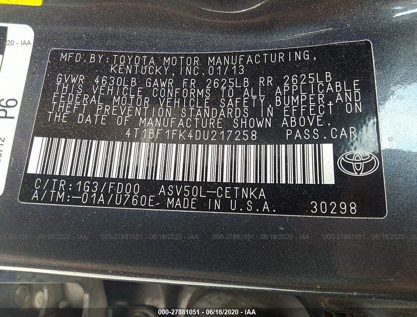 4T1BF1FK4DU217258