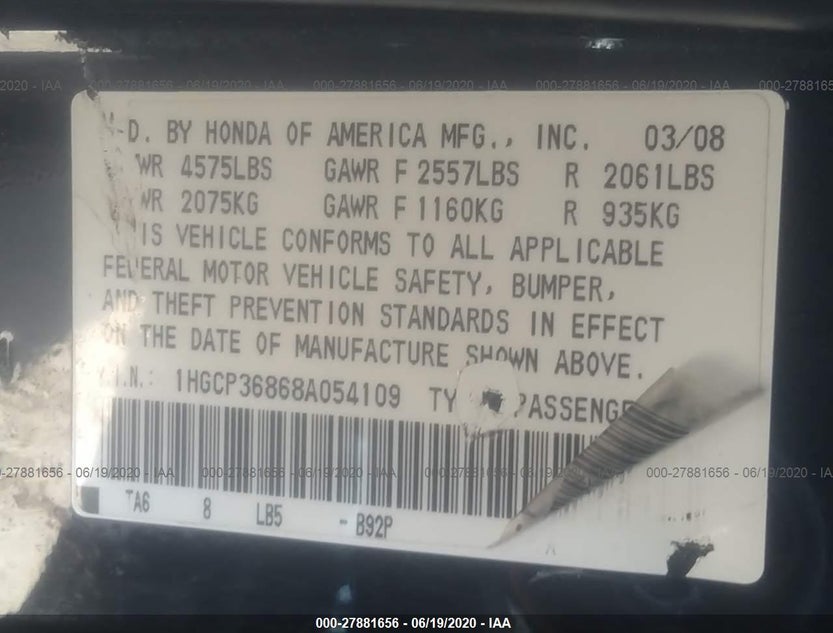 1HGCP36868A054109