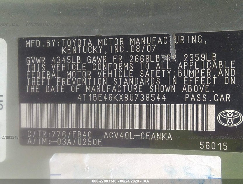 4T1BE46KX8U738544