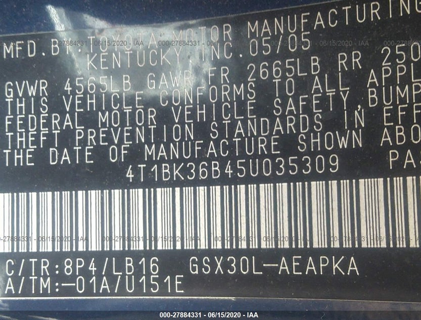 4T1BK36B45U035309