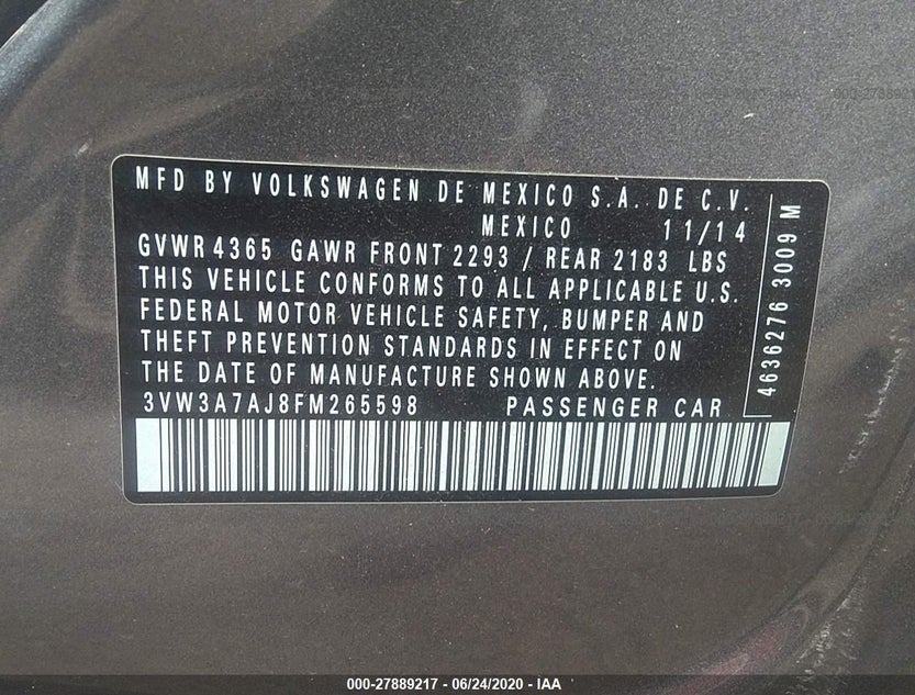 3VW3A7AJ8FM265598