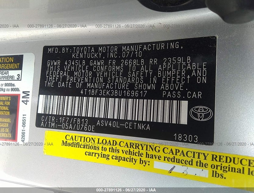 4T1BF3EK3BU169617