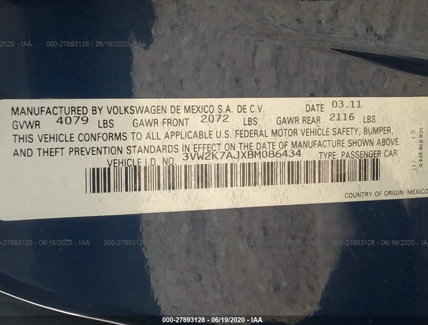 3VW2K7AJXBM086434