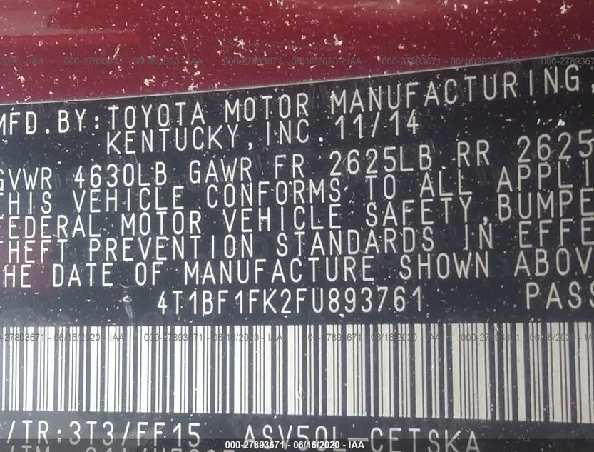 4T1BF1FK2FU893761