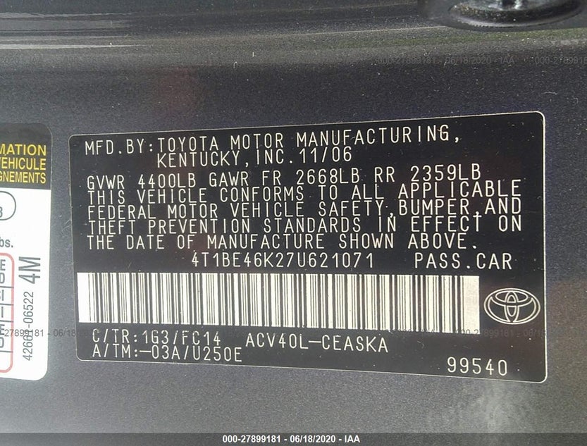 4T1BE46K27U621071