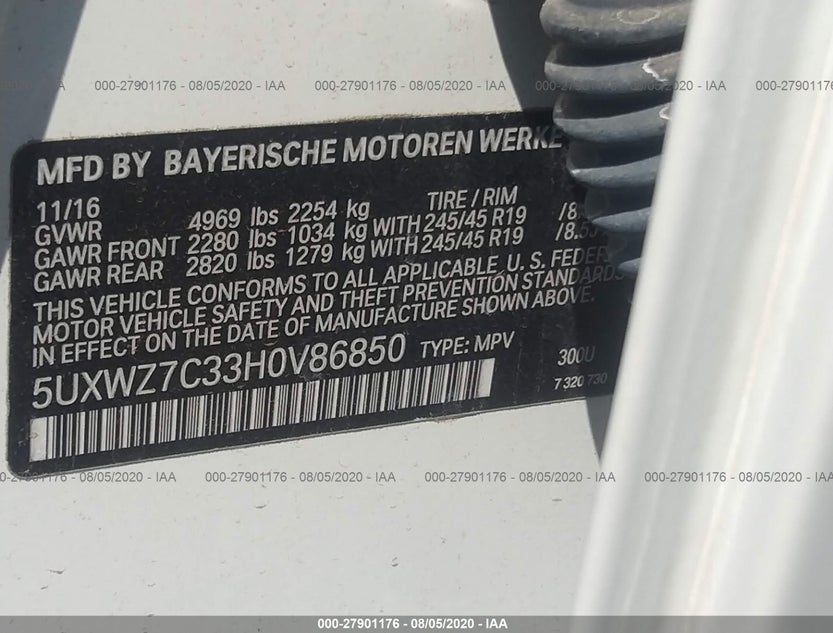 5UXWZ7C33H0V86850