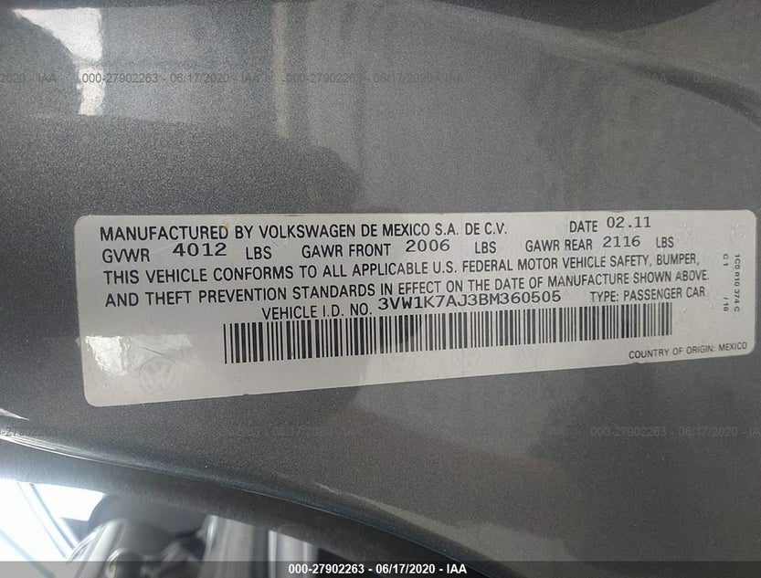 3VW1K7AJ3BM360505