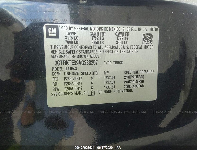 3GTRKTE39AG283257