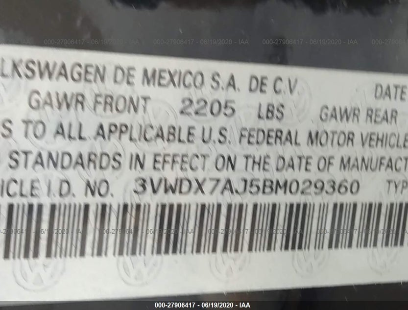3VWDX7AJ5BM029360
