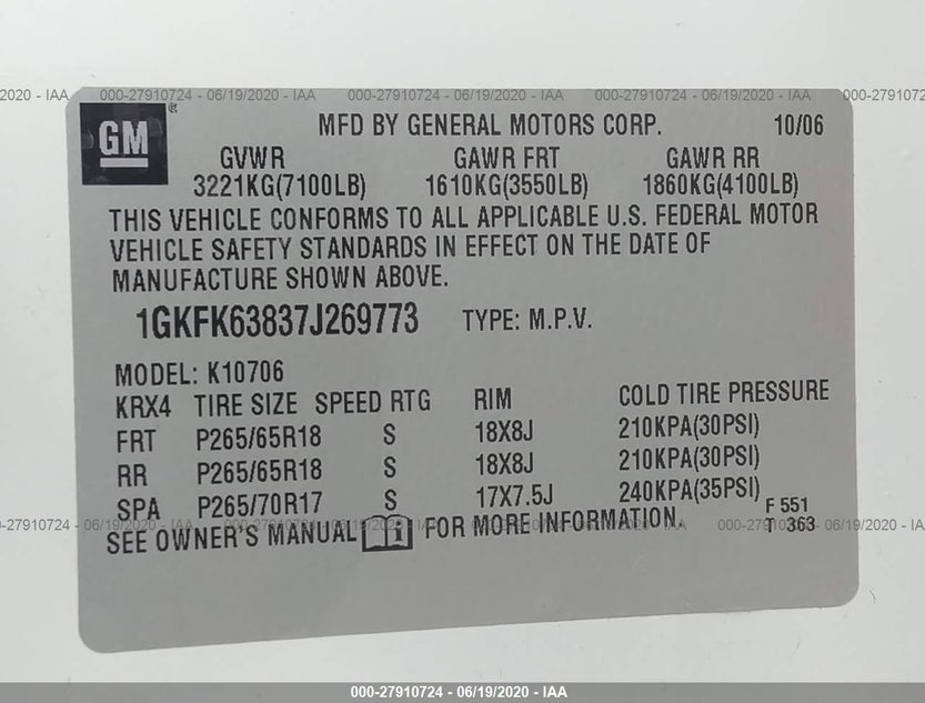 1GKFK63837J269773