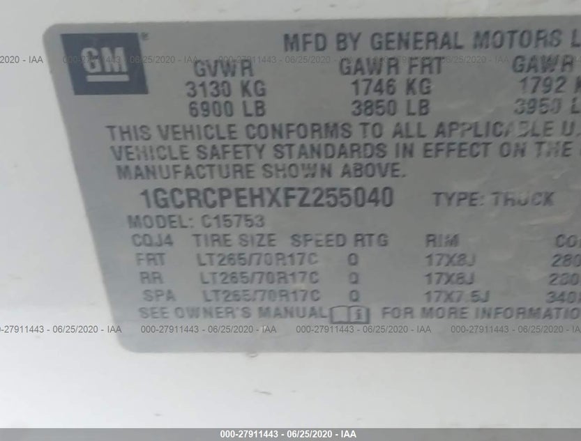1GCRCPEHXFZ255040