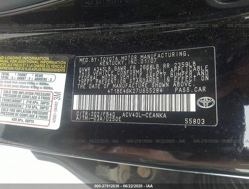 4T1BE46K27U655284