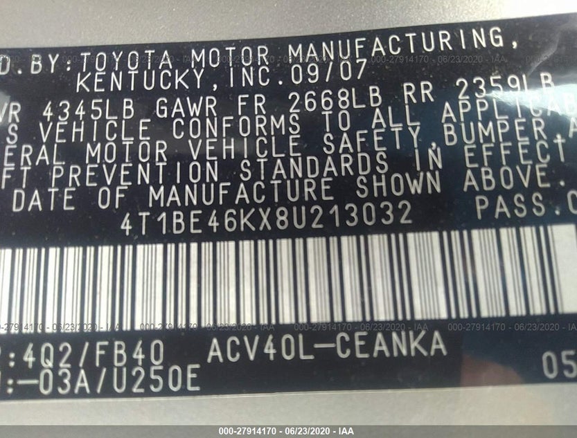 4T1BE46KX8U213032