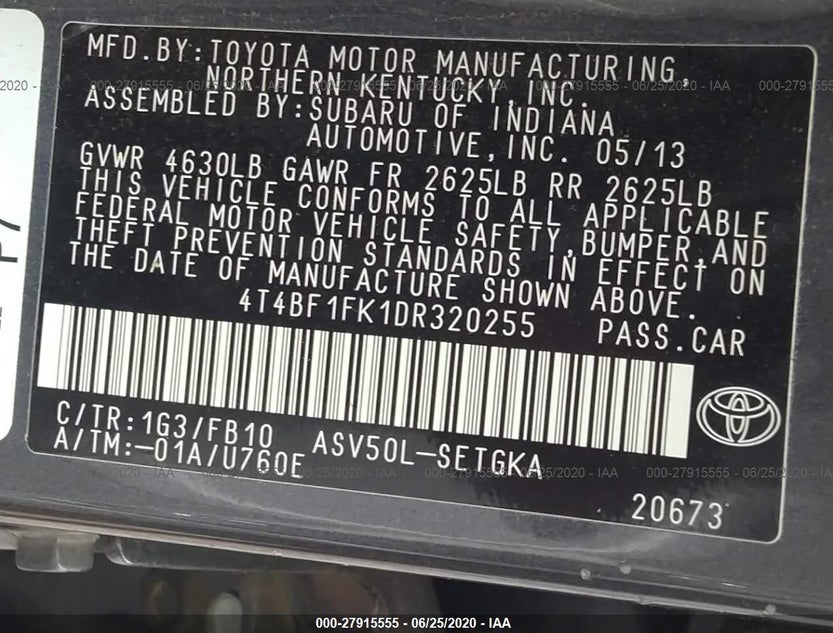 4T4BF1FK1DR320255