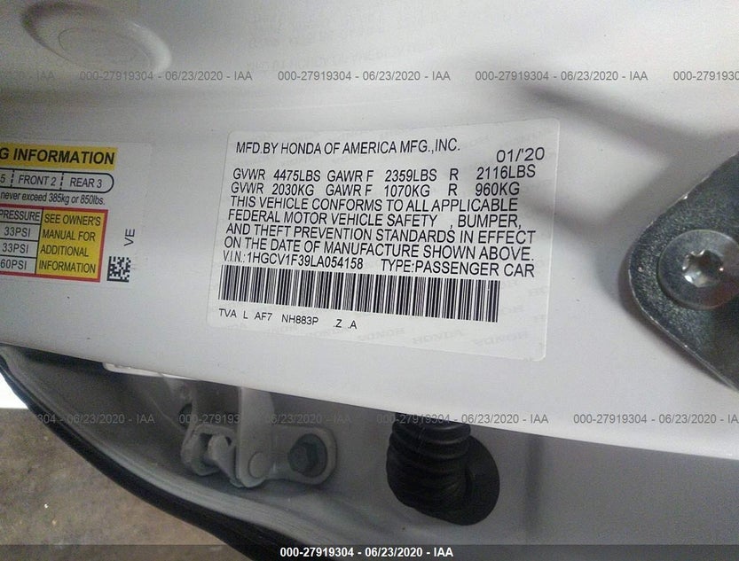 1HGCV1F39LA054158