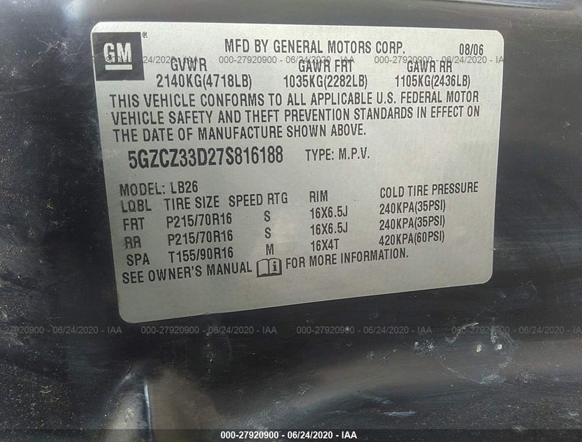 5GZCZ33D27S816188
