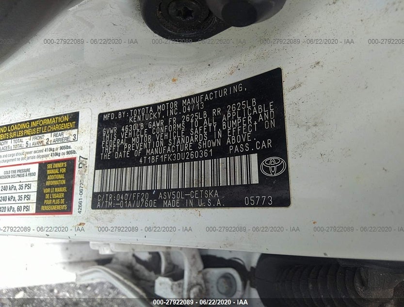 4T1BF1FK3DU260361