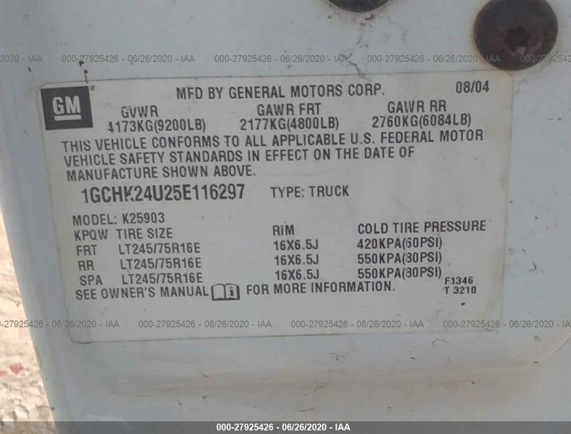1GCHK24U25E116297
